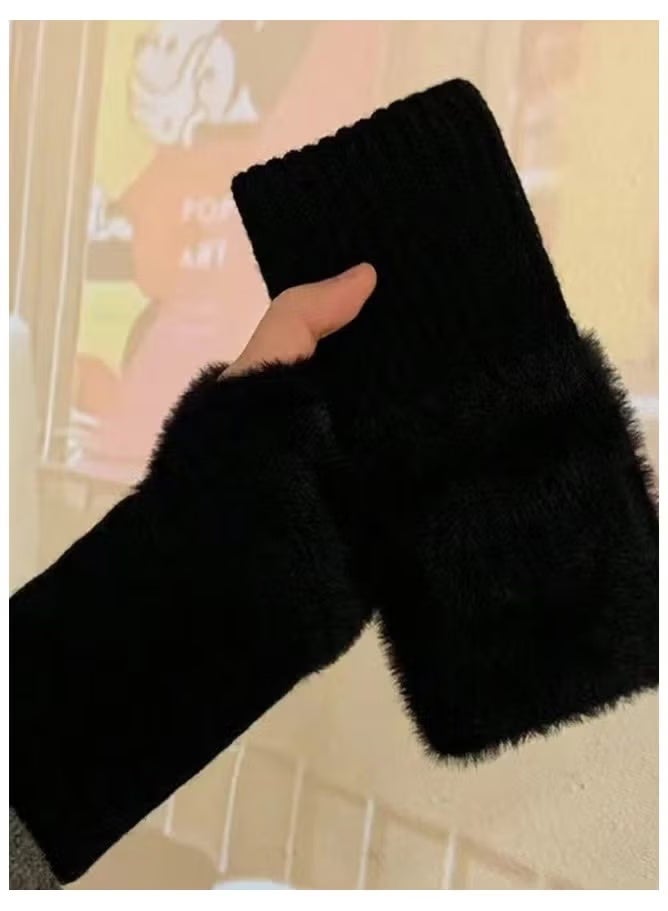 Fingerless Hand Warmers Gloves, 2 Pieces Soft Cashmere Warm Winter Gloves Black - Image 4